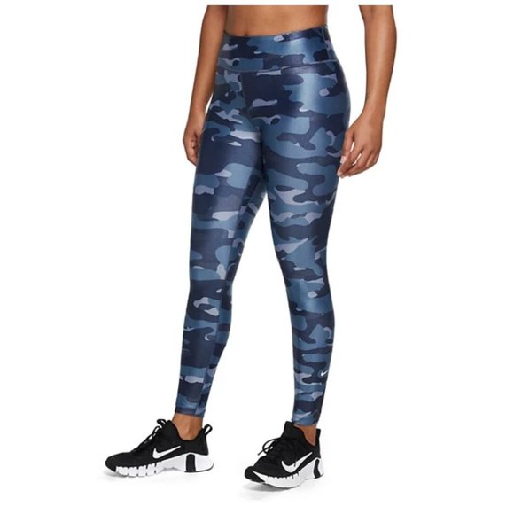 Nike One Dri-FIT Thunder Blue Camo Mid-Rise Leggings S - Picture 1 of 5